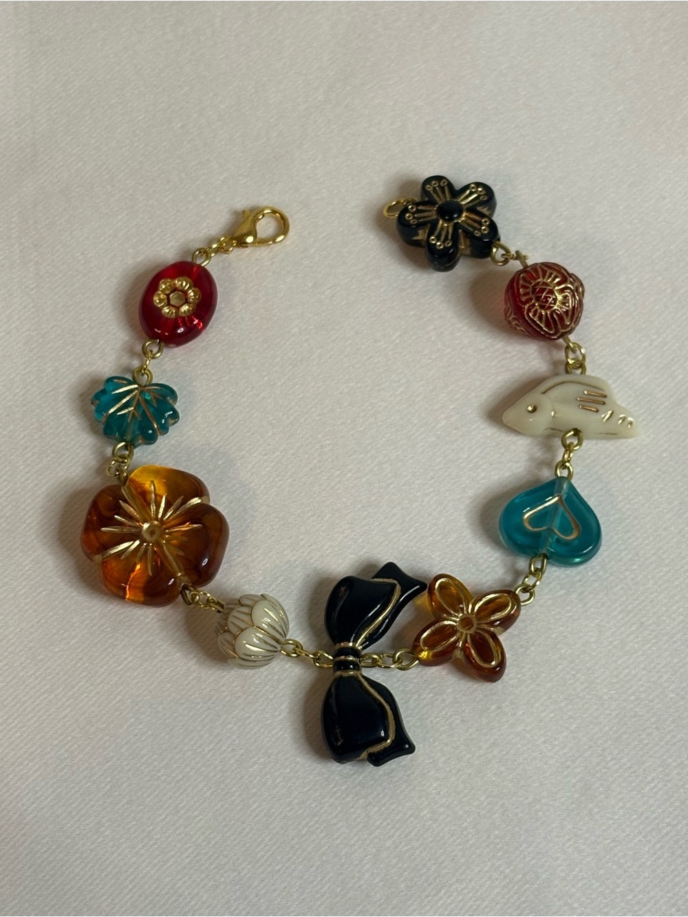 Handmade Vintage Style Gold/Multicolor Beaded Bracelet